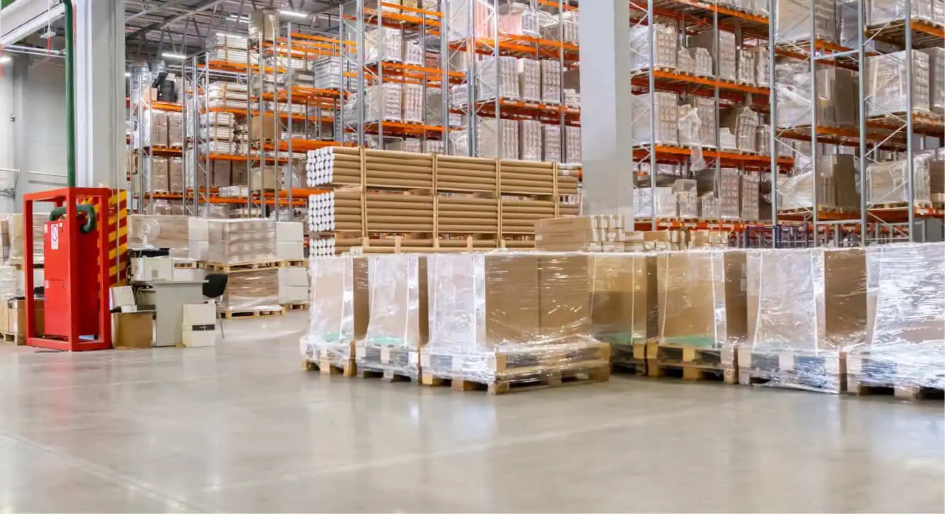 boxes on a pallet in a warehouse