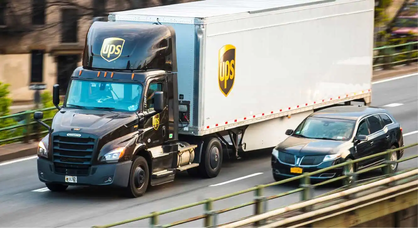 UPS truck driving on highway