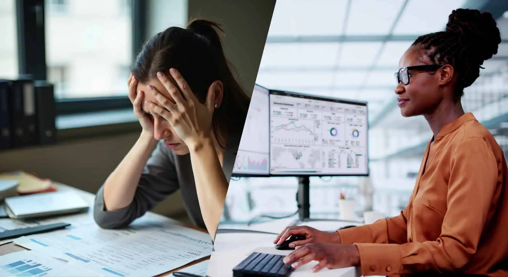 two people viewing charts of information about their total landed cost in shipping