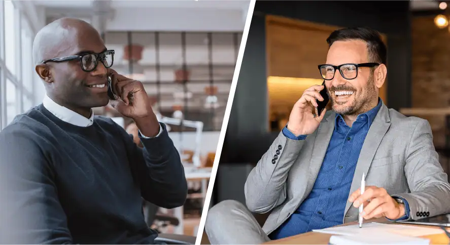 Two men speaking on the phone in a business setting