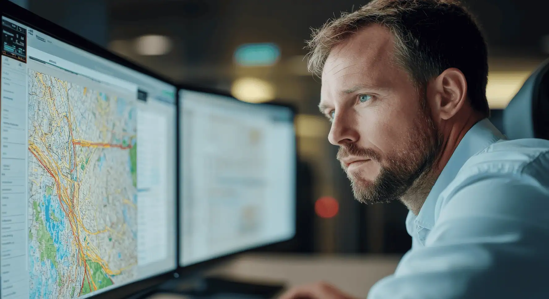 man looking at monitors