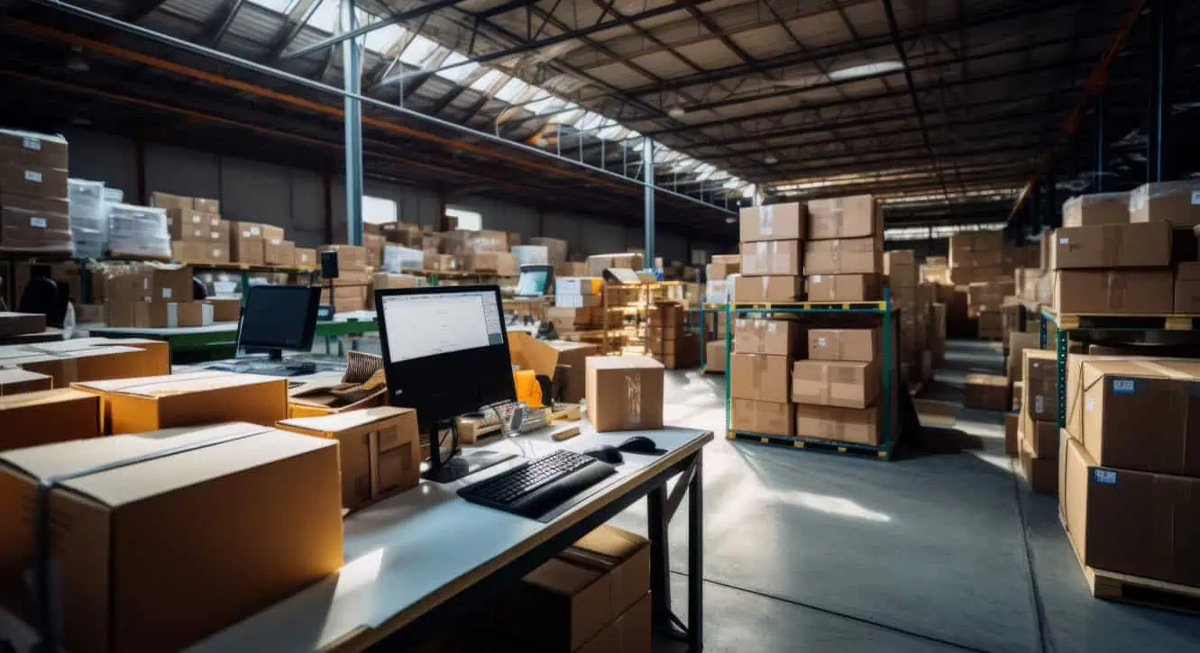warehouse with parcel packages stocked