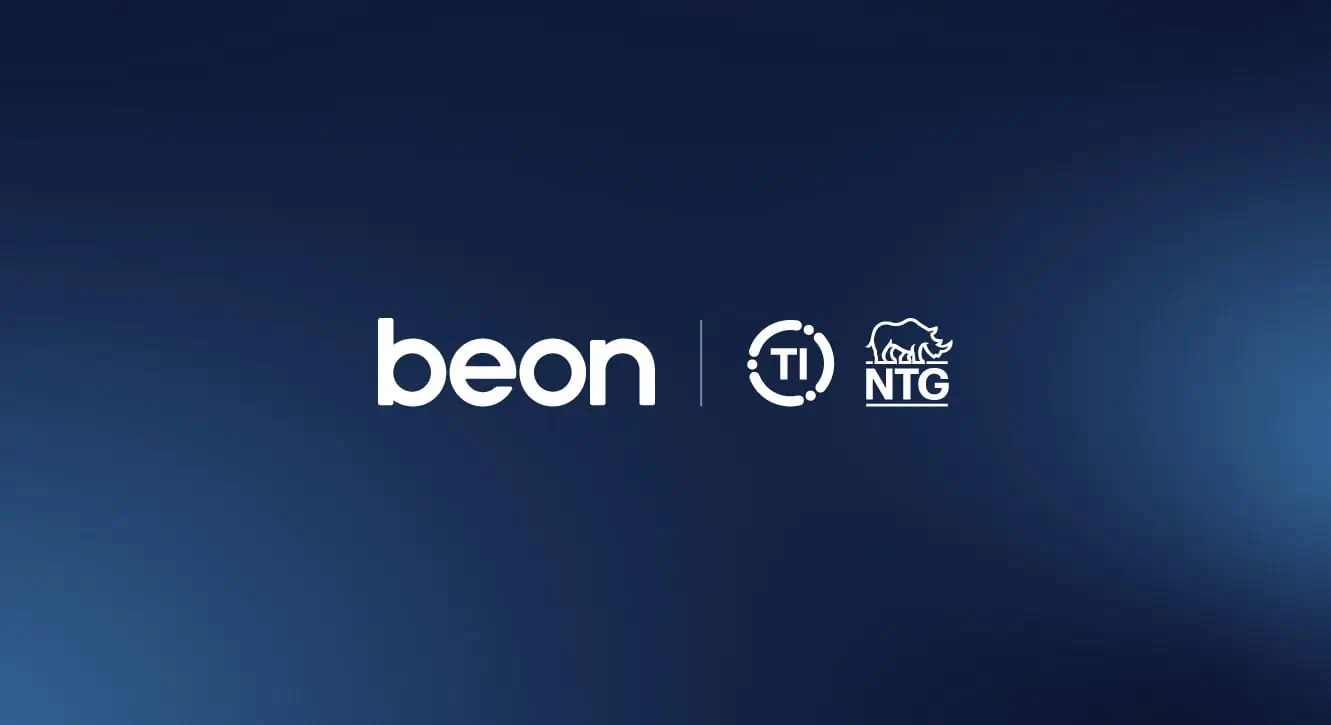 Beon TI & NTG logos on blue gradient background