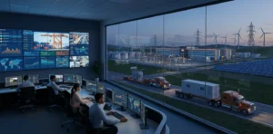 logistics control tower overlooking ai data center