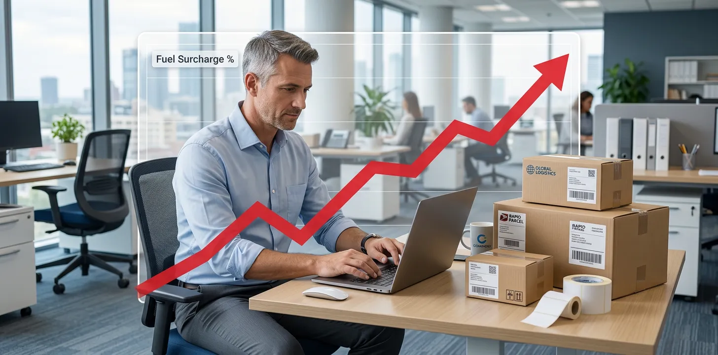 businessman with parcel rising graph
