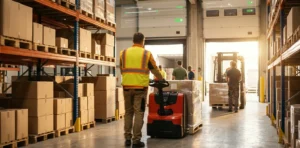 warehouse workers loading palletized shipment