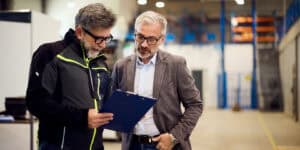warehouse managers talking