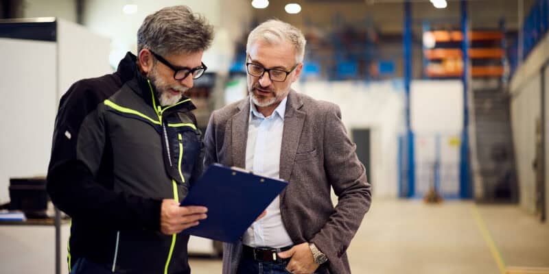warehouse managers talking