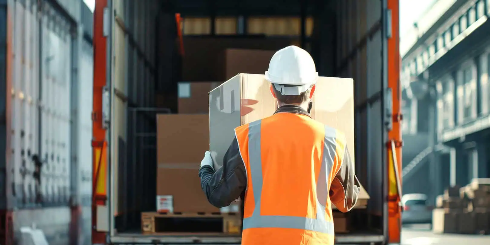 person lifting a box onto a parcel truck