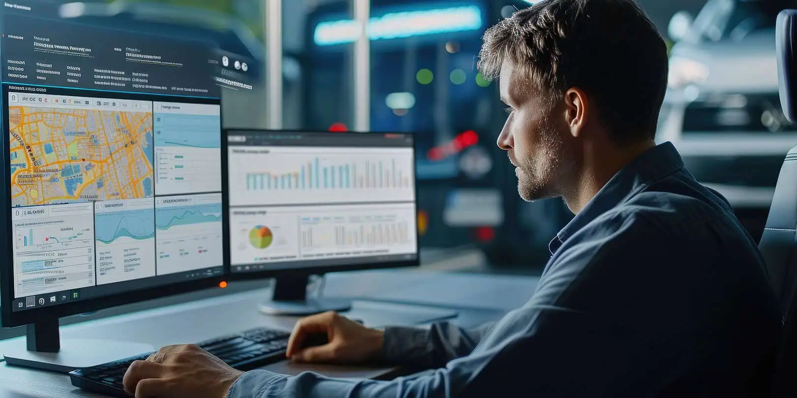 person looking at a computer monitor showing shipping data information