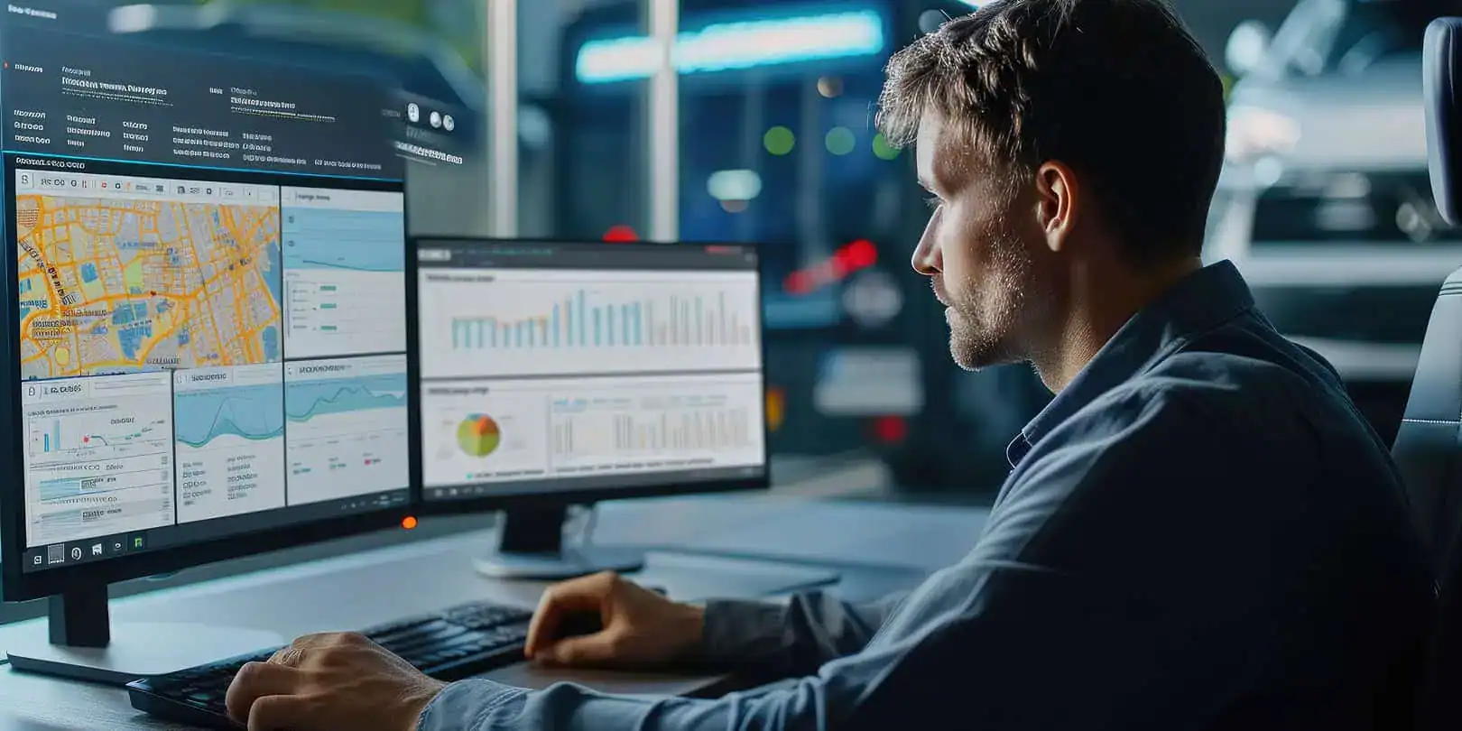 person looking at a computer monitor showing shipping data information